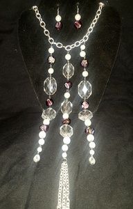 White Faux Pearl Clear Purple Silver Jewelry Set